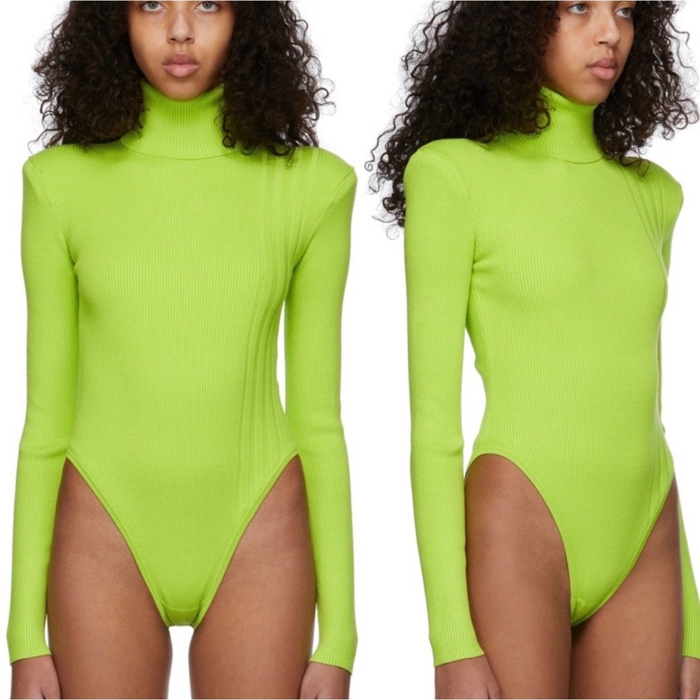 Adidas Ivy Park Halls of Ivy Slime Green Neon Bodysuit Turtleneck Ribbed Medium